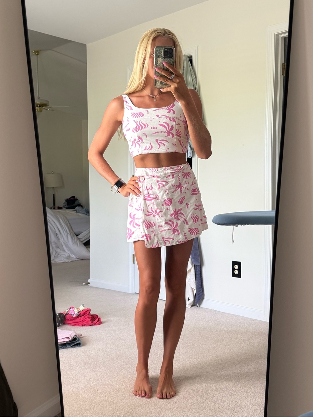 Pink & White Floral Mini Skirt set